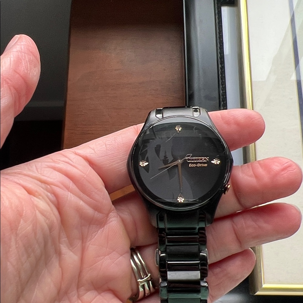 Citizen Black eco drive maleficent Watch with Rose Gold Accents
